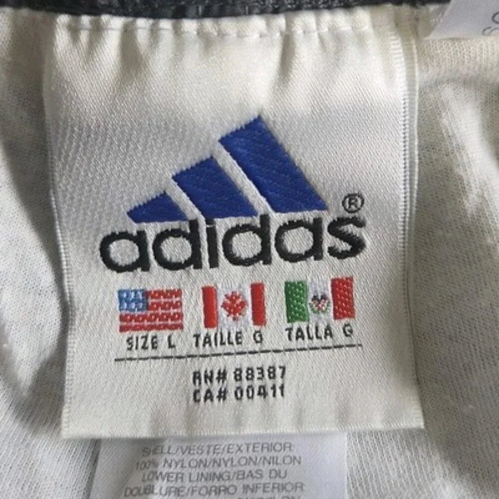 Vtg Y2K Adidas Track Pants Sz L Gray Stripes Nylon Lined Burgundy Yellow Logo